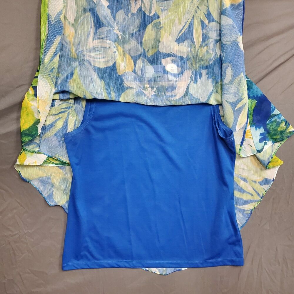 Alfred Dunner Womens Floral Bohemian Chic Batwing Top Size 14 Blue Green Yellow - Picture 4 of 7